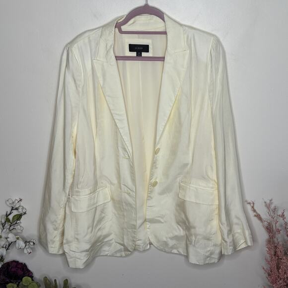 J. CREW Limited Edition Drapey Long Parke Blazer Cupro Ivory Sz 10 {HH49} - Picture 3 of 8